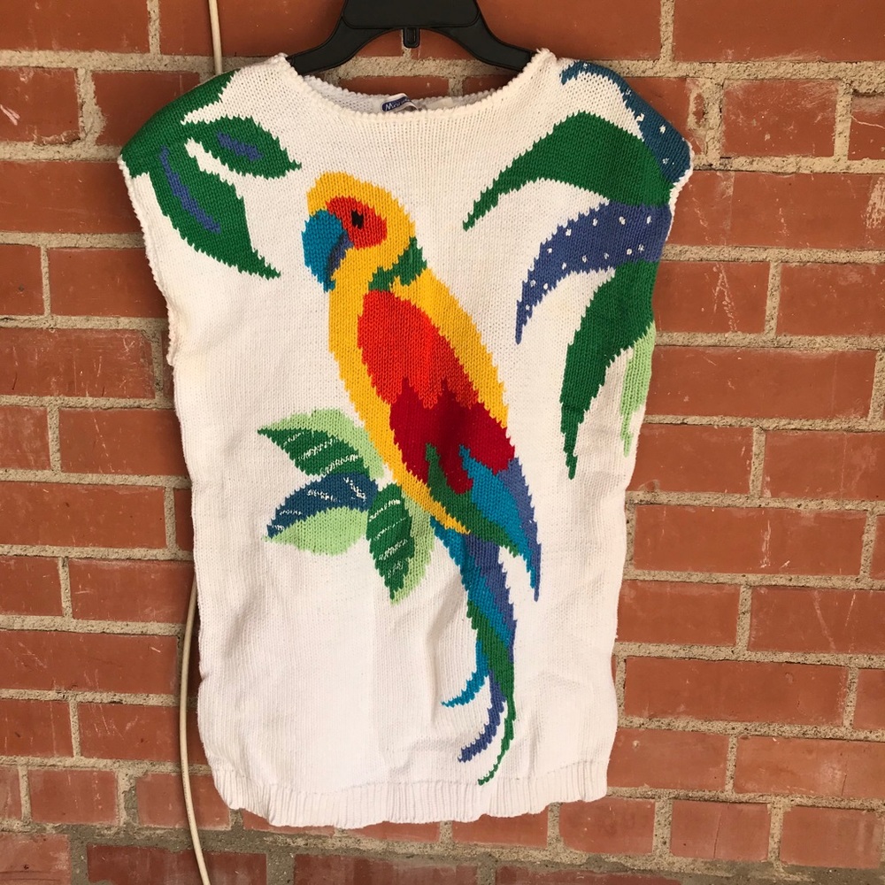Vintage 80’s Colorful Parrot Knit Sweater